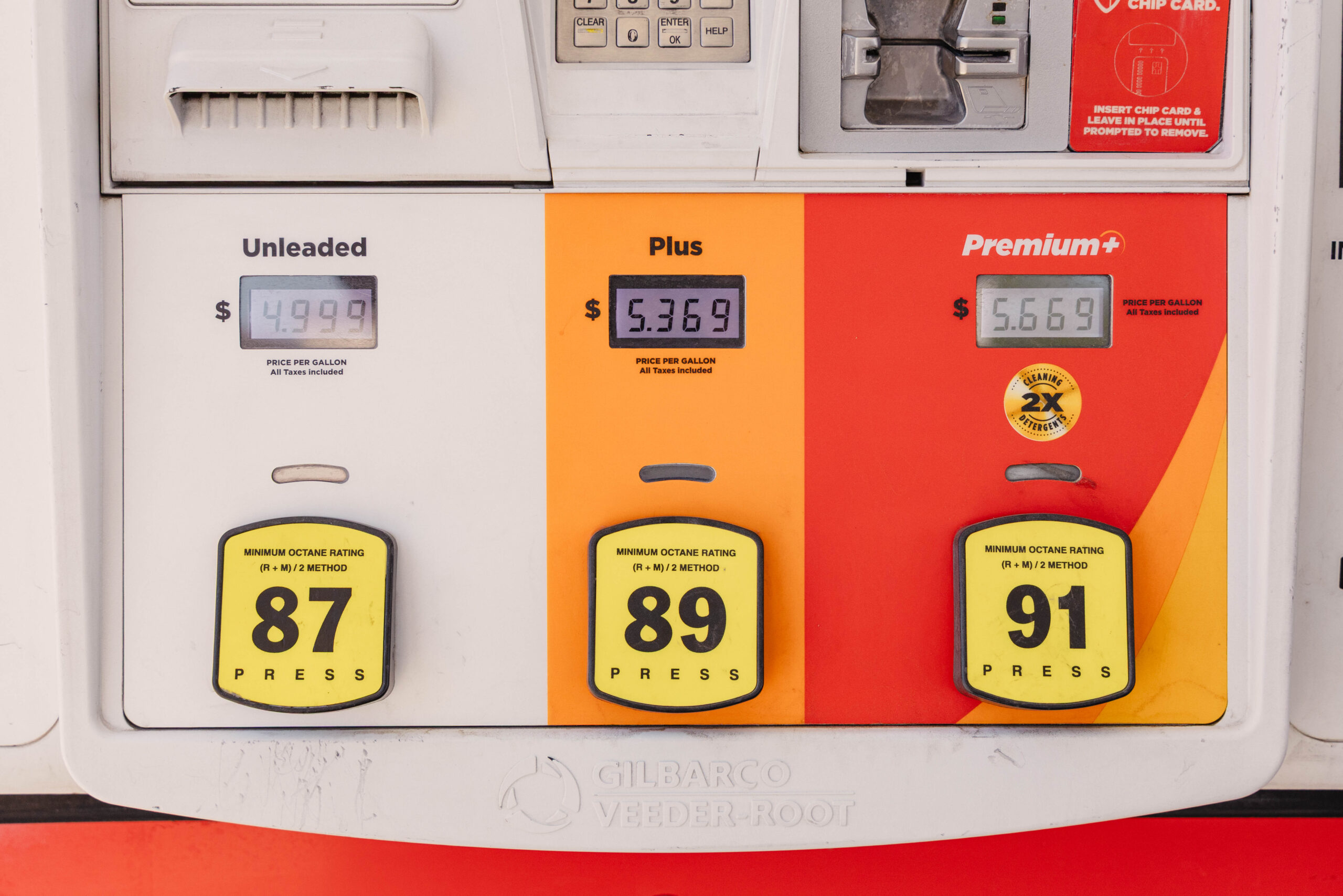 Gas prices at a Circle K location in Mesa, AZ on April 7, 2026. Standard fuel has up to a 10% ethanol blend, labeled 'octane 87.'