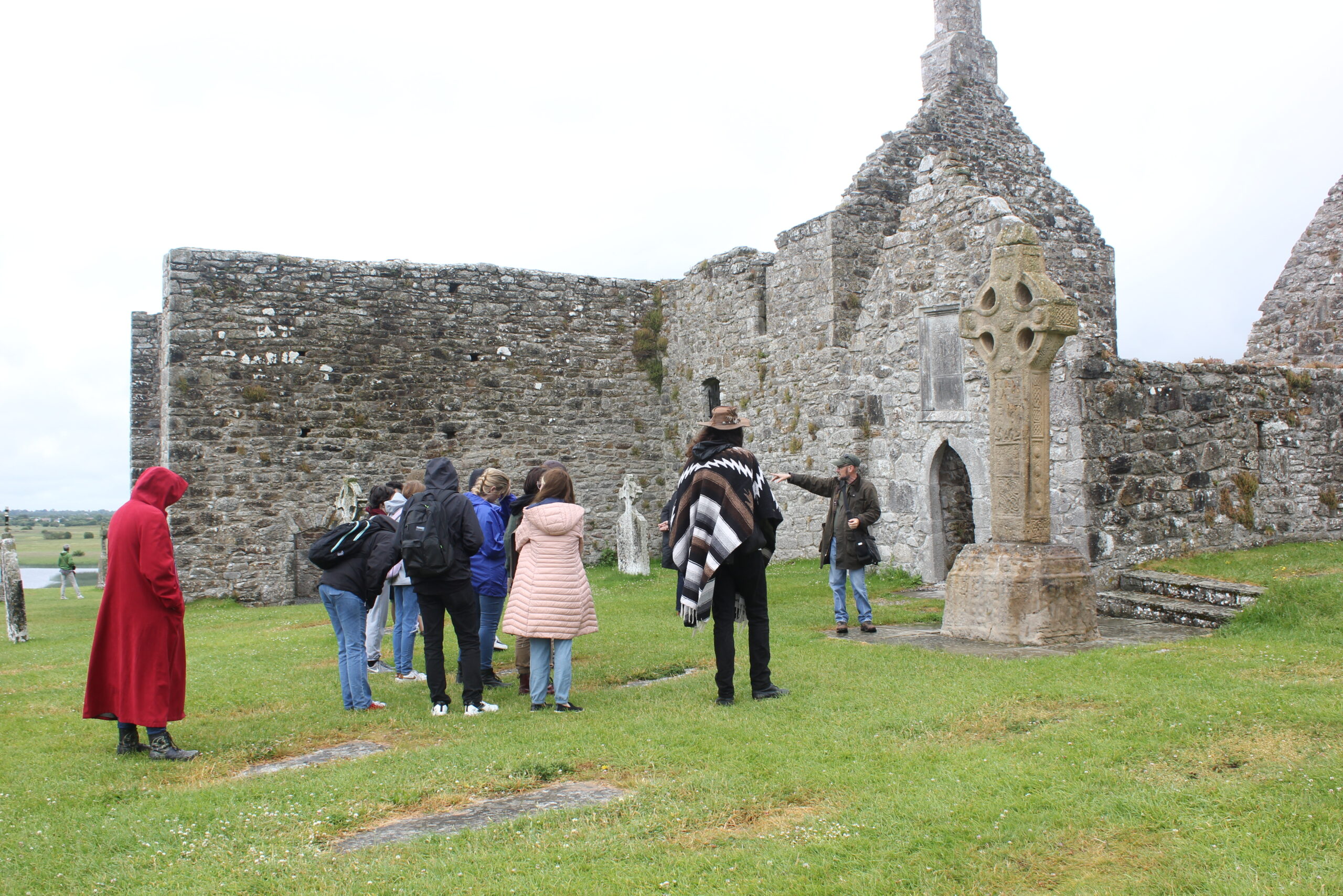 Vaughan (right) teaches his students about the history of Clonmacnoise, a 6th century monastic community, during the Study Abroad Ireland 2022 trip. There were no cities in Ireland until the 9th century, so communities like these were the only representations of advanced knowledge in early Medieval Ireland. (Photo: Barry Vaughan)