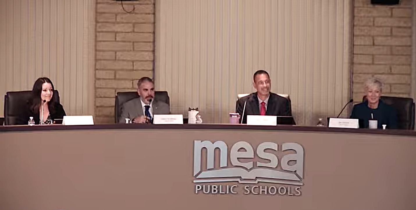 Candidates (from left) Rachel Walden, Jason Smithson, Josh Chilton, and Jennifer Echols participated in a forum on Sept. 16 at the Mesa Public Schools Governing Board Room hosted by the Mesa Chamber of Commerce. (Photo: Mesa Public Schools)